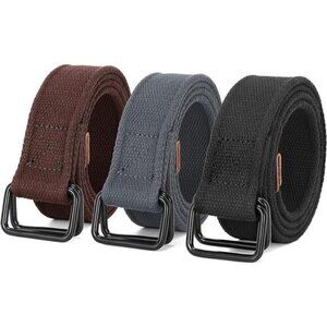 Men Canvas Fabric Belts Casual Web Cloth Belts with Black Double Ring Buckle